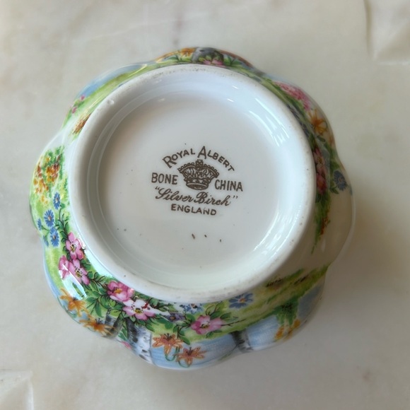 Vintage Royal Albert Silver Birch Mini Cream and Sugar Dish Bone China England - Picture 11 of 12